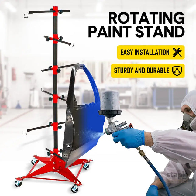 Universal Auto Paint Stand Panel Tree Paint Rotating Stand Center Post Hang Paint Spray with 4 Wheels and 6 Hooks for