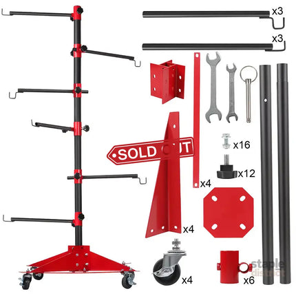 Universal Auto Paint Stand Panel Tree Paint Rotating Stand Center Post Hang Paint Spray with 4 Wheels and 6 Hooks for