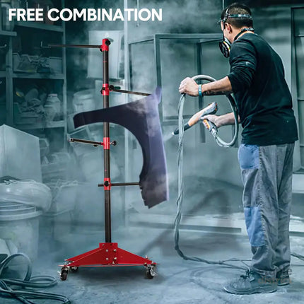 Universal Auto Paint Stand Panel Tree Paint Rotating Stand Center Post Hang Paint Spray with 4 Wheels and 6 Hooks for