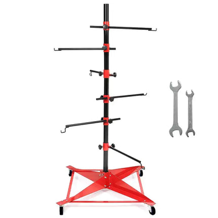 Universal Auto Paint Stand Panel Tree Paint Rotating Stand Center Post Hang Paint Spray with 4 Wheels and 6 Hooks for