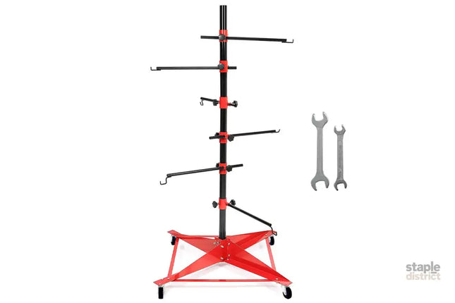 Universal Auto Paint Stand Panel Tree Paint Rotating Stand Center Post Hang Paint Spray with 4 Wheels and 6 Hooks for