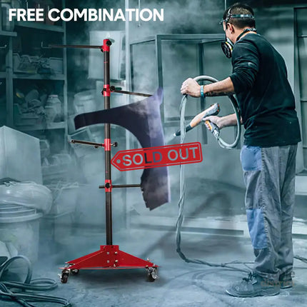 Universal Auto Paint Stand Panel Tree Paint Rotating Stand Center Post Hang Paint Spray with 4 Wheels and 6 Hooks for