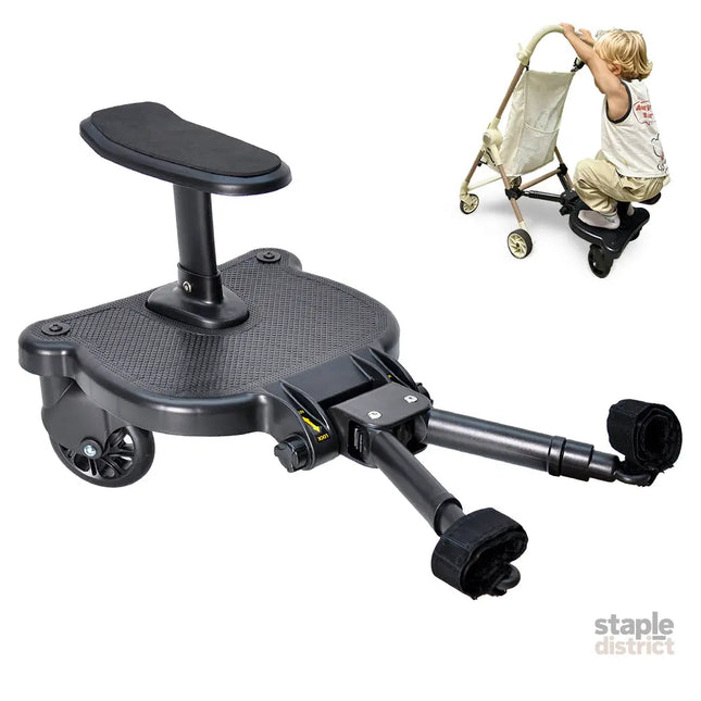 Universal Pram Board Seat and Stand Up Adjustable Buggy Board Pushchair with Bear Pattern Removable Seat Fits Most
