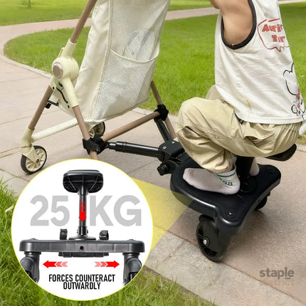 Universal Pram Board Seat and Stand Up Adjustable Buggy Board Pushchair with Bear Pattern Removable Seat Fits Most