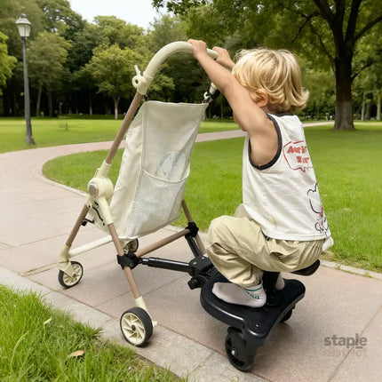 Universal Pram Board Seat and Stand Up Adjustable Buggy Board Pushchair with Bear Pattern Removable Seat Fits Most