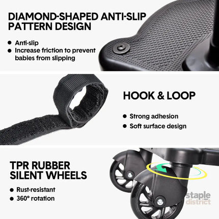 Universal Pram Board Seat and Stand Up Adjustable Buggy Board Pushchair with Bear Pattern Removable Seat Fits Most