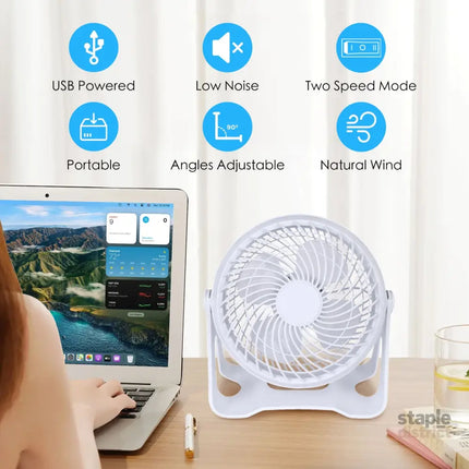USB Powered Desk Fan – Portable 2-Speed Adjustable Angle Cooling Fan (White) - Appliances > Fans > Portable Fans