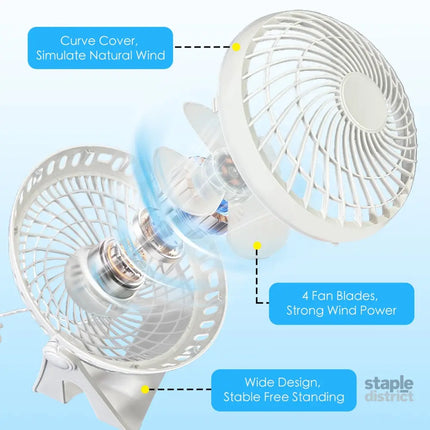 USB Powered Desk Fan – Portable 2-Speed Adjustable Angle Cooling Fan (White) - Appliances > Fans > Portable Fans