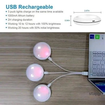 USB Rechangeable RGBW LED Cabinet Light Puck Lights 16Colors Timmer Remote Control 6 Pack - Home & Garden > Lighting >