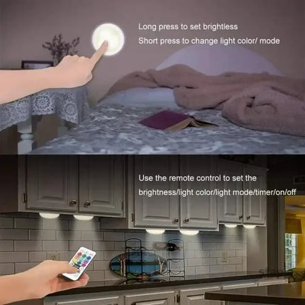 USB Rechangeable RGBW LED Cabinet Light Puck Lights 16Colors Timmer Remote Control 6 Pack - Home & Garden > Lighting >