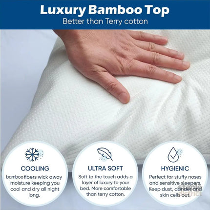 Waterproof Bamboo Pillow Protector Cover,100% Bug Water Proof Zippered Pillow Cases Body Size (1 Pack White,50cm x