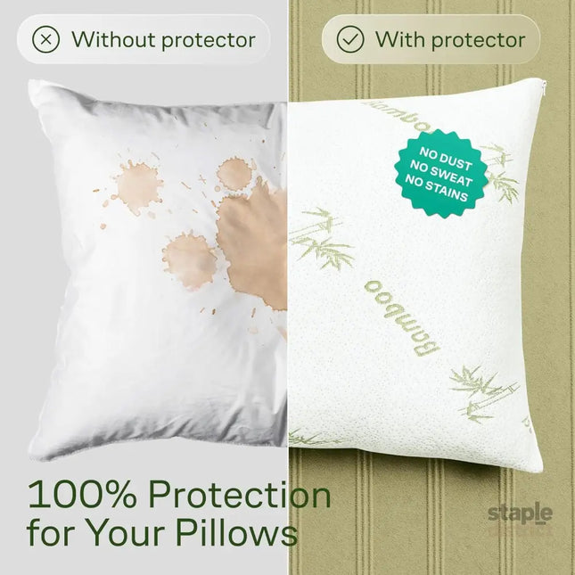 Waterproof Bamboo Pillow Protector Cover,100% Bug Water Proof Zippered Pillow Cases Standard/Queen Size (2