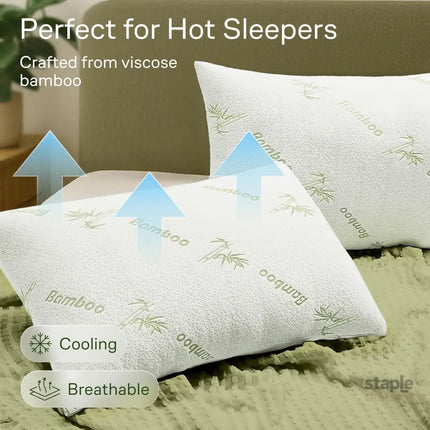 Waterproof Bamboo Pillow Protector Cover,100% Bug Water Proof Zippered Pillow Cases Standard/Queen Size (2