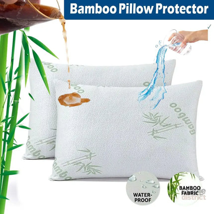 Waterproof Bamboo Pillow Protector Cover,100% Bug Water Proof Zippered Pillow Cases Standard/Queen Size (2