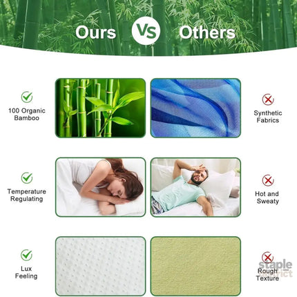 Waterproof Bamboo Pillow Protector Cover,100% Bug Water Proof Zippered Pillow Cases Standard/Queen Size (2