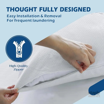 Waterproof Bamboo Pillow Protector Cover 100% Bug Water Proof Zippered Pillow Cases Standard/Queen Size (2