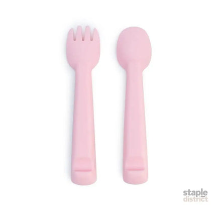 We Might Be Tiny Feedie Fork Spoon Set- Powder Pink-2006733438467575809