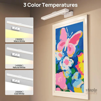Picture Light Battery Operated 16in Wireless Art Light for Paintings CCT Dimmable Recharging Battery Picture Light with