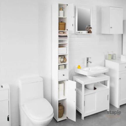 White Tall Bathroom Cabinet High Storage - Furniture > Bathroom > Bathroom Cabinets Cupboards & Storage