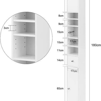 White Tall Bathroom Cabinet High Storage - Furniture > Bathroom > Bathroom Cabinets Cupboards & Storage