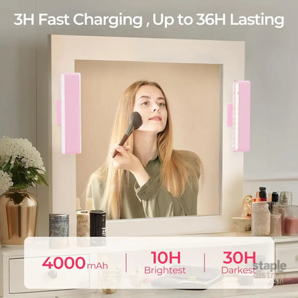 Wireless Vanity Lights for Mirror Set of 2-4000mAh Rechargeable Stick On Makeup Light with CCT Modes & Dimmable