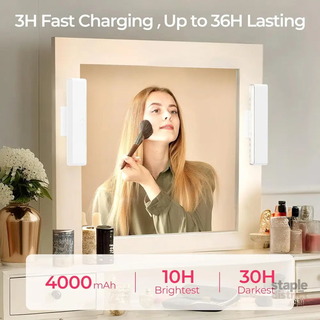 Wireless Vanity Lights for Mirror Set of 2-4000mAh Rechargeable Stick On Makeup Light with CCT Modes & Dimmable