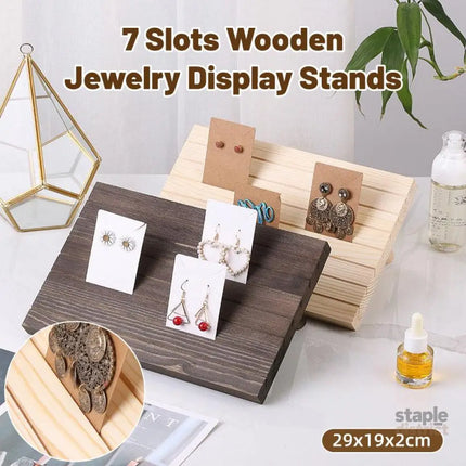 Wooden Earrings and Studs Display Rack Jewellery Organizer Stand 7 Slots Storage - Beige - Fashion > Women’s Fashion >