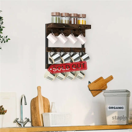 Wooden Wall Mounted Coffee Mug Rack 12 Hooks Cup Holder - Appliances > Kitchen Appliances > Kitchen Appliance