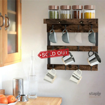 Wooden Wall Mounted Coffee Mug Rack 12 Hooks Cup Holder - Appliances > Kitchen Appliances > Kitchen Appliance