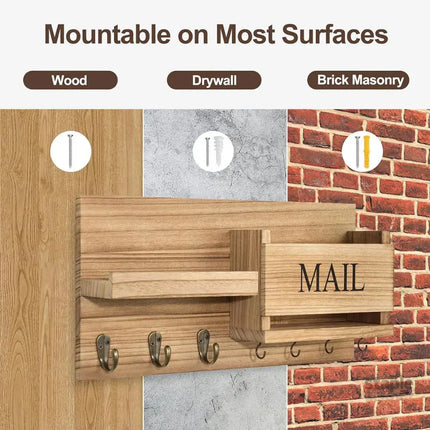 Wooden Wall Mounted Key Holder Storage Rack Door Hook Hanger Coat Rack Organizer - Furniture > Living Room > Coat Racks