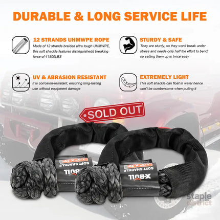 X-BULL 4WD Recovery Kit Off Road Snatch Strap Soft Shackles Snatch Block Pulley - Auto Accessories > 4WD & Recovery >