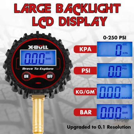 X-BULL Digital tire pressure gauge 250PSI Tyre Air Pressure Car Motorcycle LED - Auto Accessories > 4WD & Recovery >