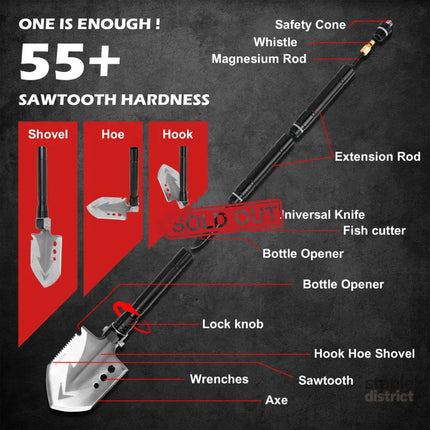 X-BULL Folding Shovel Outdoor Camping Survival Tools Multifunction Military - Auto Accessories > 4WD & Recovery > 4WD