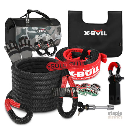 X-BULL Recovery Kit Kinetic Recovery Rope With Hitch Receiver 5T Recovery Receiver - Auto Accessories > 4WD & Recovery