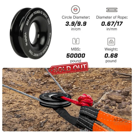 X-BULL Recovery Ring Soft Shackle Kit Snatch Block Pulley Rope Snatch Ring 4WD - Auto Accessories > 4WD & Recovery >