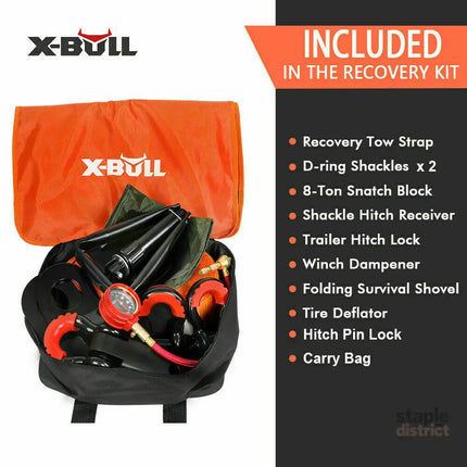 X-BULL Winch Recovery Kit 11PCS 4WD 4x4 Pack Off Road Snatch Strap Essential - Auto Accessories > 4WD & Recovery > 4WD