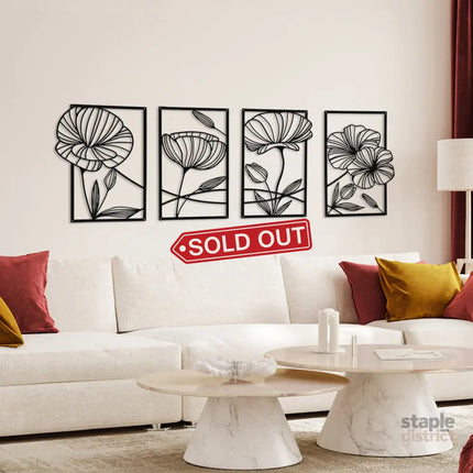 Yezi Metal Wall Art 4Pcs Floral Minimalist Line Decor-2006732700534312967