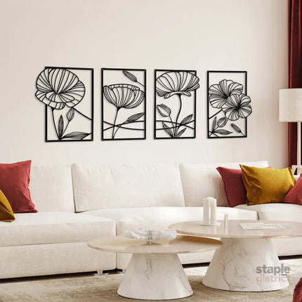 Yezi Metal Wall Art 4Pcs Floral Minimalist Line Decor-2006732700534312967