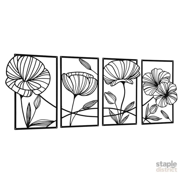 Yezi Metal Wall Art 4Pcs Floral Minimalist Line Decor-2006732700534312961