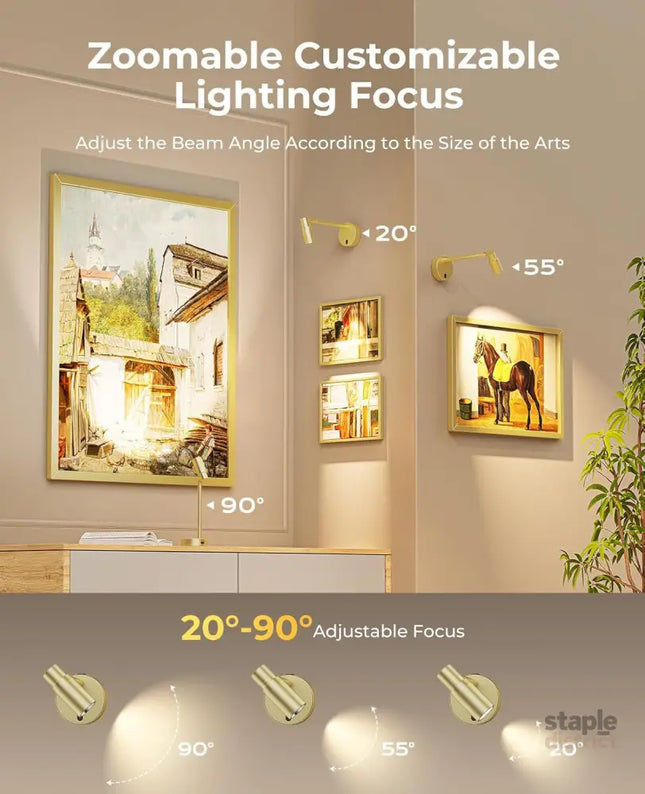 Zoomable Picture Light for Wall Battery Operated Art Light for Paintings CCT Dimmable Spotlight for Wall Art Wall Light