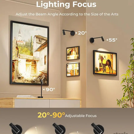 Zoomable Picture Light for Wall Battery Operated Art Light for Paintings CCT Dimmable Spotlight for Wall Art Wall Light