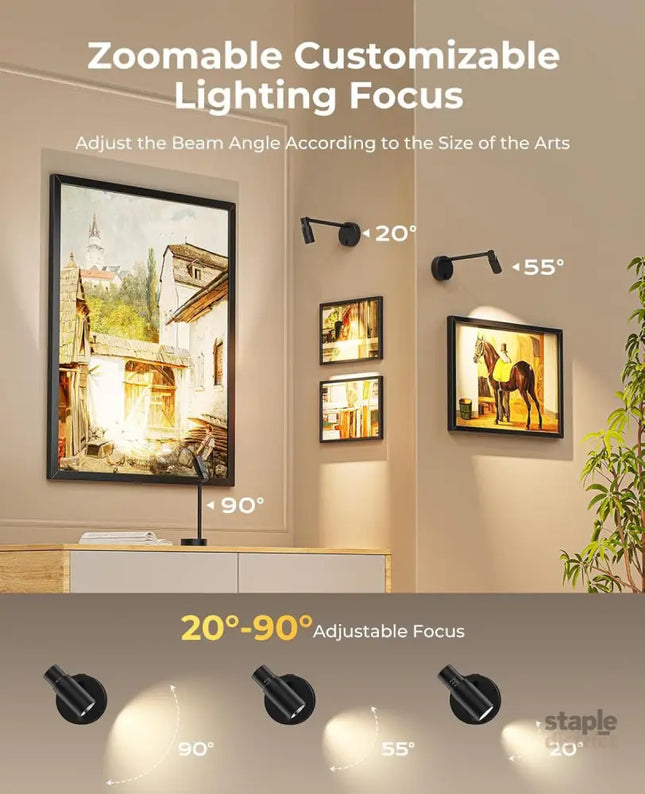 Zoomable Picture Light for Wall Battery Operated Art Light for Paintings CCT Dimmable Spotlight for Wall Art Wall Light